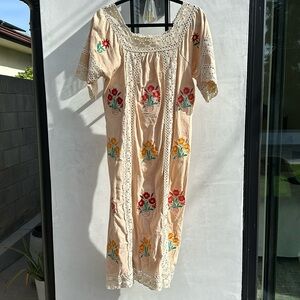 R.Vivimos Short Sleeve Floral Embroidery Lace Bohemian Cotton Midi Dresses.